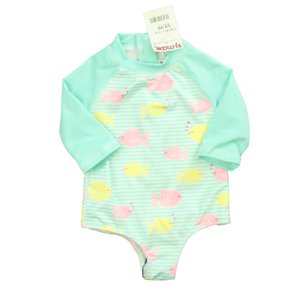 Wippette Kids Girls Aqua Stripe Fish 1-piece Swimsuit size: 6-9 Months
